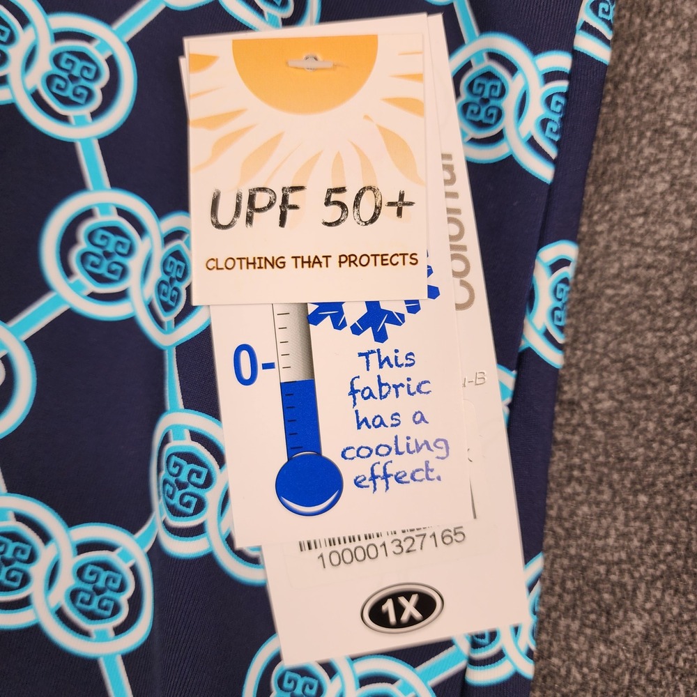 Lulu-B Womens 1X Navy Blue Geometric UPF 50+ Cooling Short Sleeve Top NWT - Picture 6 of 10